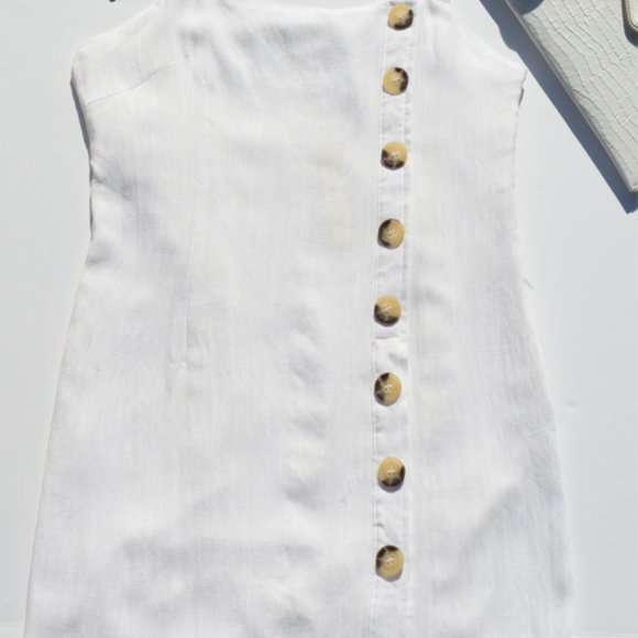 New White Button Front Square Neckline Sun Dress - Picture 3 of 3